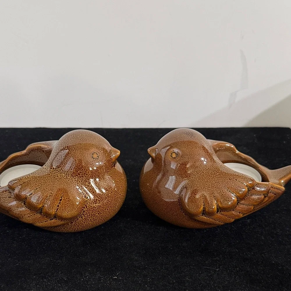 Vintage PartyLite Ceramic WoodlandBird Votive Candle Holder Pair (retired model) - Picture 10 of 11